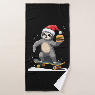 CHRISTMAS SLOTH Funny Christmas Skateboard Sloth ( Bath Towel