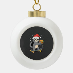 CHRISTMAS SLOTH Funny Christmas Skateboard Sloth ( Ceramic Ball Christmas Ornament