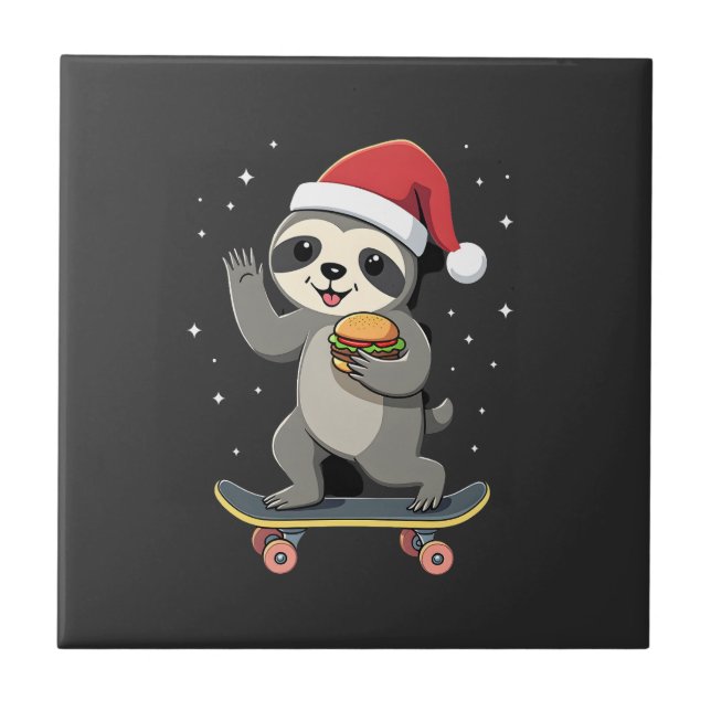 CHRISTMAS SLOTH Funny Christmas Skateboard Sloth ( Ceramic Tile (Front)