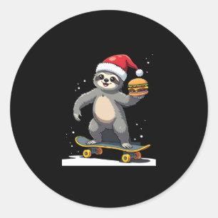 CHRISTMAS SLOTH Funny Christmas Skateboard Sloth ( Classic Round Sticker