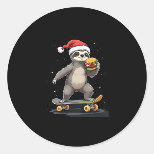 CHRISTMAS SLOTH Funny Christmas Skateboard Sloth Classic Round Sticker