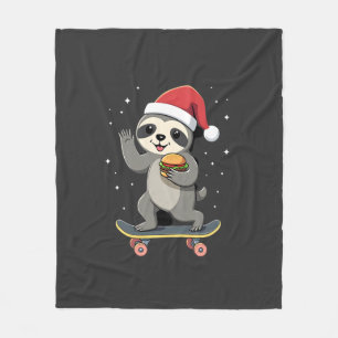 CHRISTMAS SLOTH Funny Christmas Skateboard Sloth ( Fleece Blanket