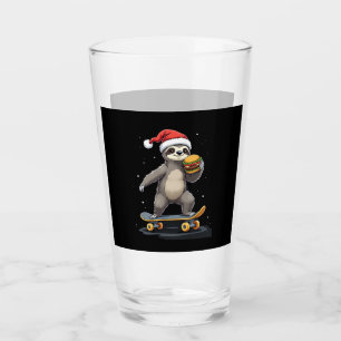 CHRISTMAS SLOTH Funny Christmas Skateboard Sloth Glass