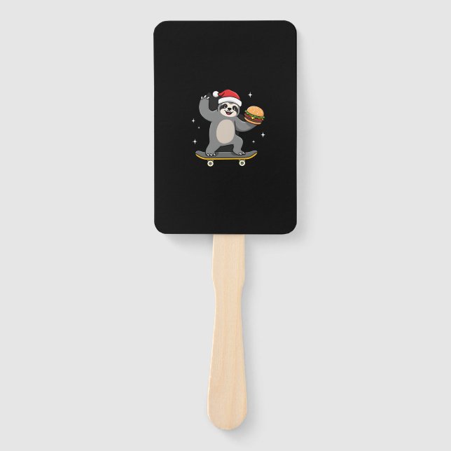 CHRISTMAS SLOTH Funny Christmas Skateboard Sloth ( Hand Fan (Front)