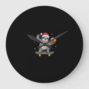 CHRISTMAS SLOTH Funny Christmas Skateboard Sloth ( Large Clock