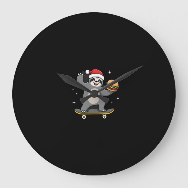 CHRISTMAS SLOTH Funny Christmas Skateboard Sloth ( Large Clock (Front)