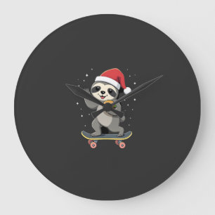 CHRISTMAS SLOTH Funny Christmas Skateboard Sloth ( Large Clock