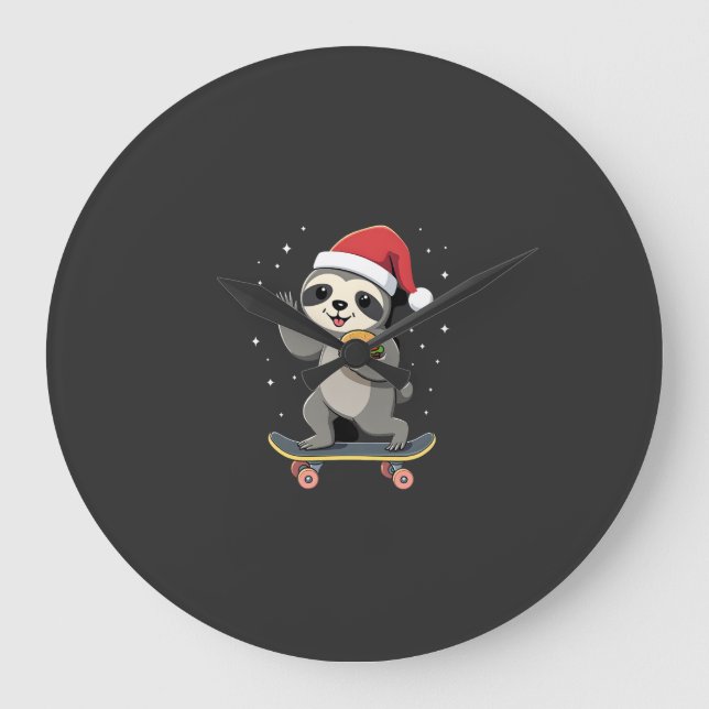 CHRISTMAS SLOTH Funny Christmas Skateboard Sloth ( Large Clock (Front)