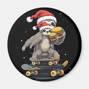 CHRISTMAS SLOTH Funny Christmas Skateboard Sloth Magnet