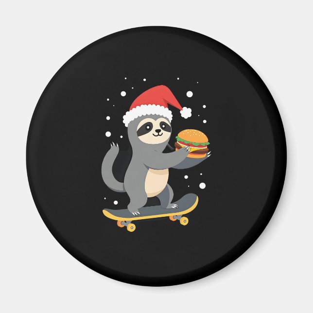CHRISTMAS SLOTH Funny Christmas Skateboard Sloth ( Magnet (Front)