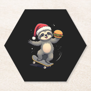 CHRISTMAS SLOTH Funny Christmas Skateboard Sloth ( Paper Coaster