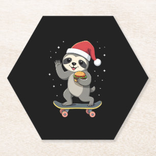 CHRISTMAS SLOTH Funny Christmas Skateboard Sloth ( Paper Coaster