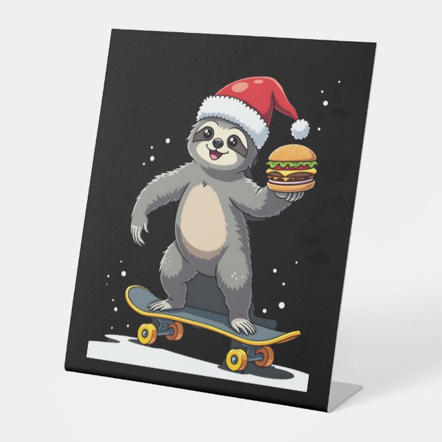 CHRISTMAS SLOTH Funny Christmas Skateboard Sloth ( Pedestal Sign (Front)