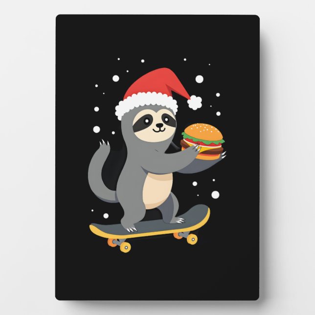 CHRISTMAS SLOTH Funny Christmas Skateboard Sloth ( Plaque (Front)