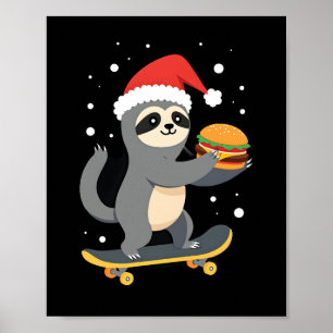 CHRISTMAS SLOTH Funny Christmas Skateboard Sloth ( Poster