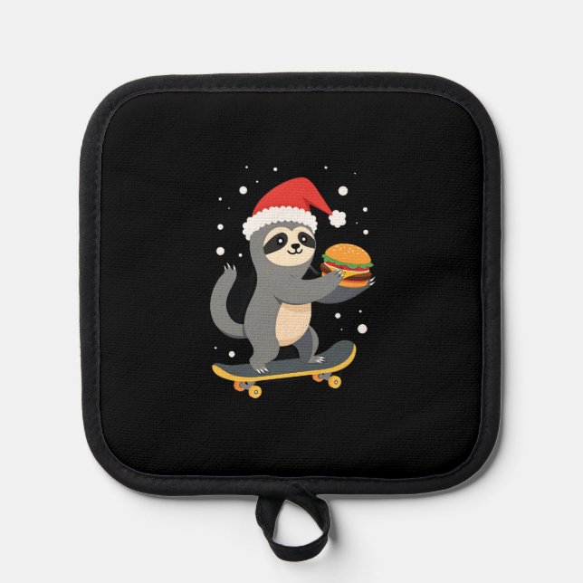 CHRISTMAS SLOTH Funny Christmas Skateboard Sloth ( Pot Holder (Front)