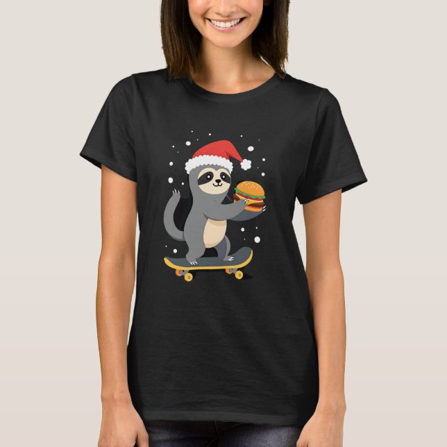 CHRISTMAS SLOTH Funny Christmas Skateboard Sloth ( T-Shirt (Front)