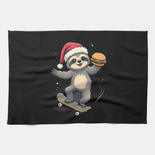 CHRISTMAS SLOTH Funny Christmas Skateboard Sloth ( Tea Towel