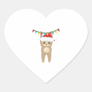 Christmas Sloth Hanging From Christmas Lights Heart Sticker
