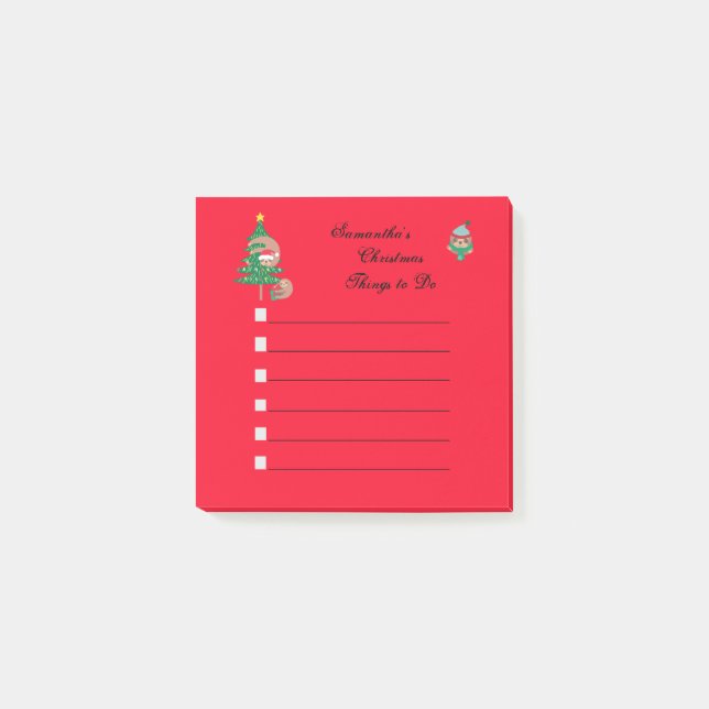 Christmas Sloth Holiday Personalised Check List Post-it Notes (Front)