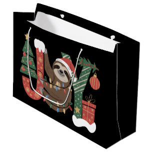 Christmas Sloth Holiday Tree Gifts Joy Cute Funny Large Gift Bag