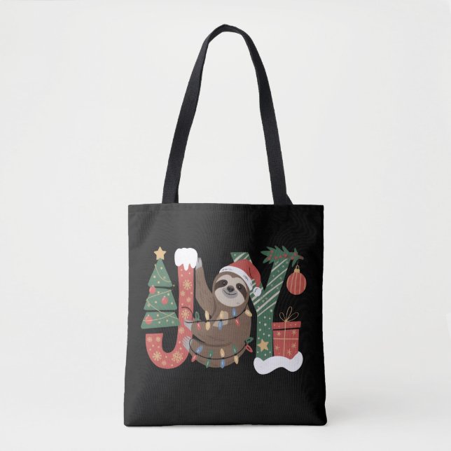 Christmas Sloth Holiday Tree Gifts Joy Cute Funny Tote Bag (Front)