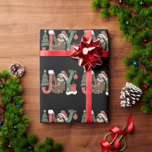 Christmas Sloth Holiday Tree Gifts Joy Cute Funny Wrapping Paper