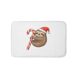 Christmas Sloth Hugging Candy Cane Classic T-Shirt Bath Mat