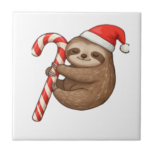 Christmas Sloth Hugging Candy Cane Classic T-Shirt Ceramic Tile