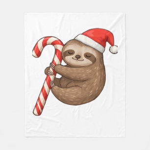 Christmas Sloth Hugging Candy Cane Classic T-Shirt Fleece Blanket