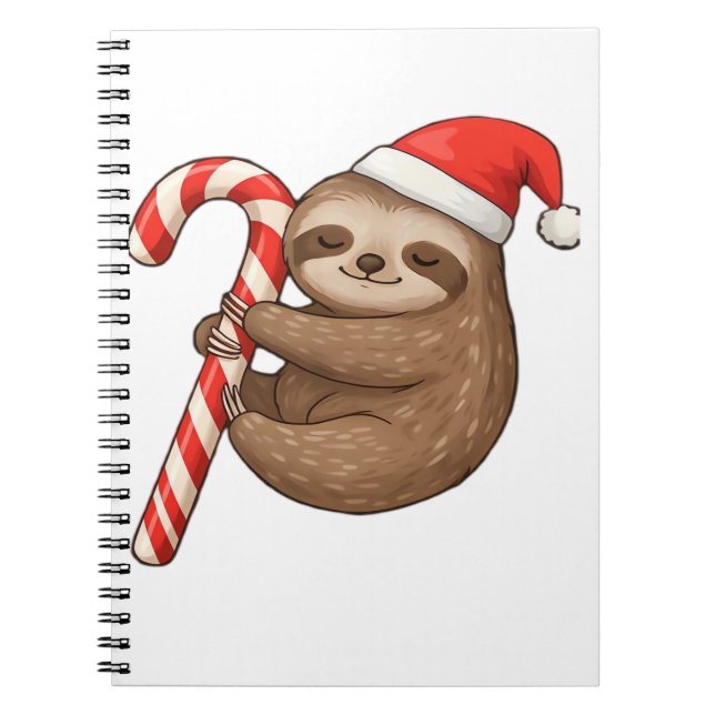 Christmas Sloth Hugging Candy Cane Classic T-Shirt Notebook (Front)