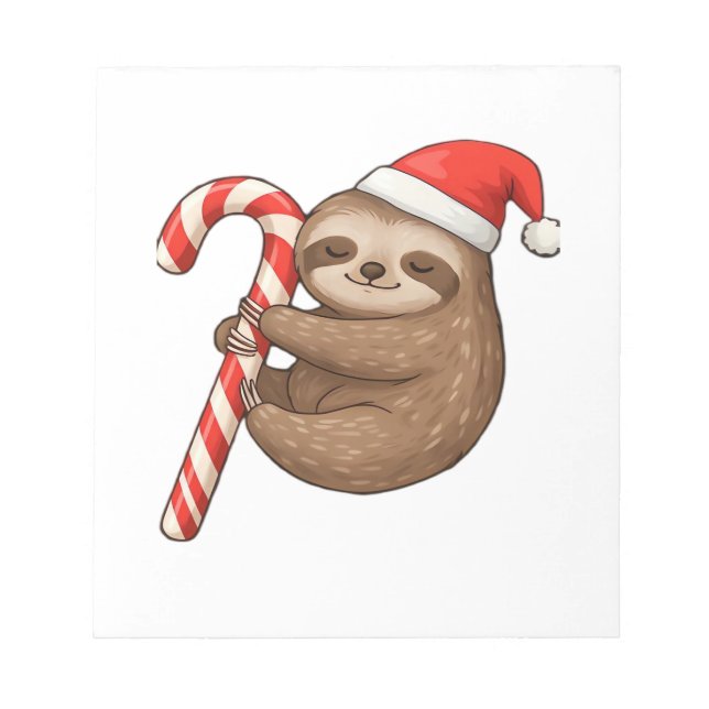 Christmas Sloth Hugging Candy Cane Classic T-Shirt Notepad (Front)