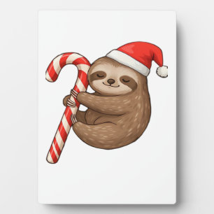 Christmas Sloth Hugging Candy Cane Classic T-Shirt Plaque