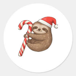 Christmas Sloth Hugging Candy Cane Classic T-Shirt Round Sticker