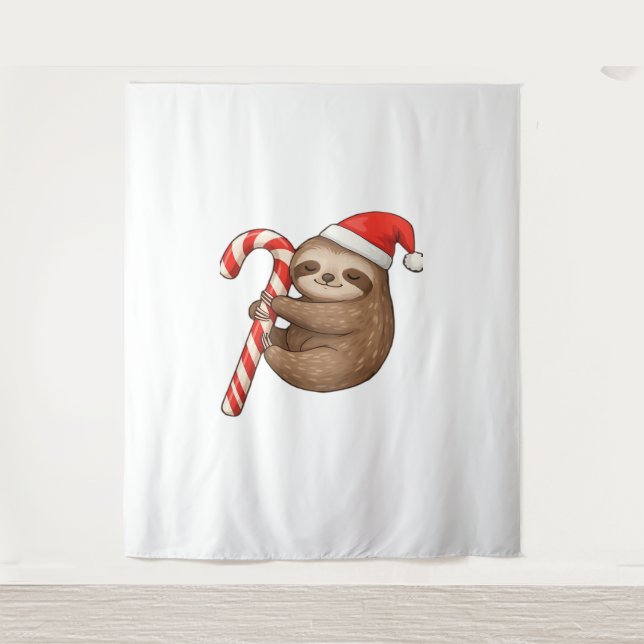 Christmas Sloth Hugging Candy Cane Classic T-Shirt Tapestry (Front)