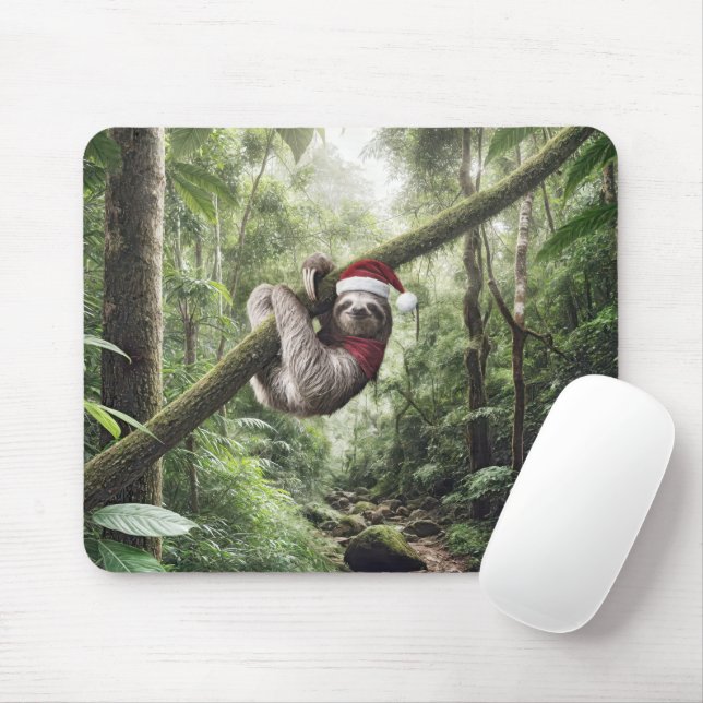 Christmas Sloth In Rainforest Mouse Pad (With Mouse)