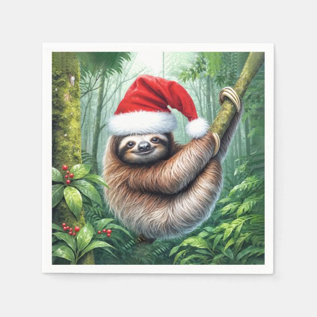 Christmas Sloth In Rainforest Napkin (Front)