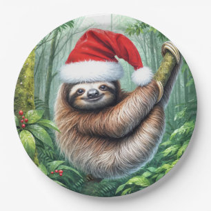 Christmas Sloth In Rainforest Paper Plate