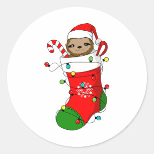 Christmas Sloth In Stocking Classic Round Sticker