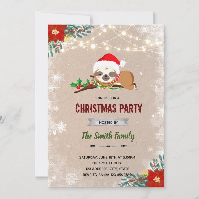 Christmas sloth invitation (Front)
