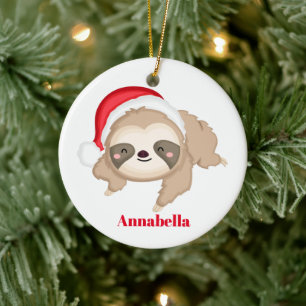 Christmas sloth love santa add name message ceramic ornament