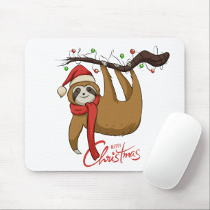 Christmas Sloth on Tree Branch%0A Mouse Pad