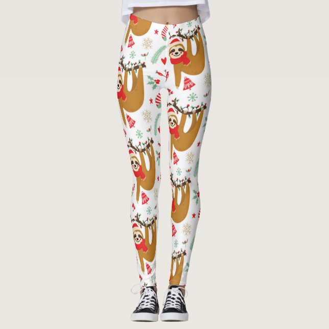Christmas Sloth Pattern Leggings (Front)