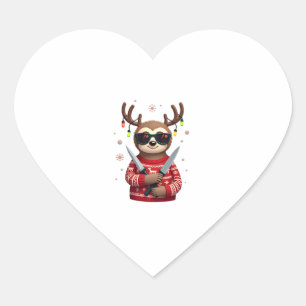 Christmas Sloth Reindeer Ornament Girls (2) Heart Sticker