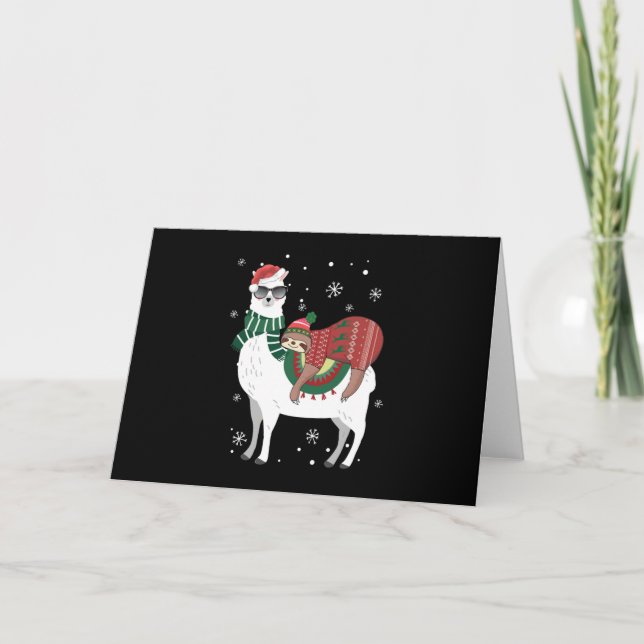 Christmas Sloth Riding Llama Card (Front)