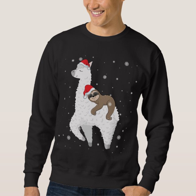 Christmas Sloth Riding Llama Santa Funny Pyjamas F Sweatshirt (Front)