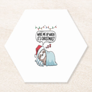 Christmas Sloth Sleeping Holiday Paper Coaster