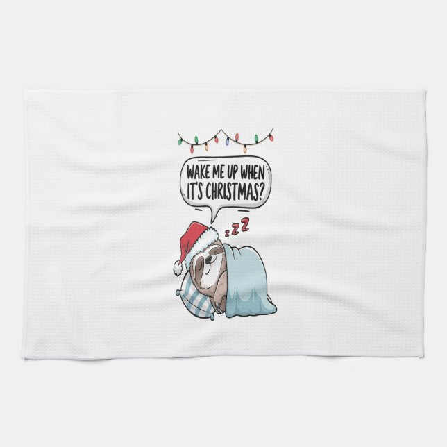 Christmas Sloth Sleeping Holiday Tea Towel (Horizontal)