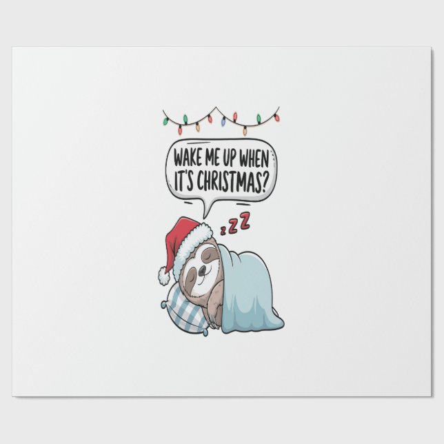 Christmas Sloth Sleeping Holiday Wrapping Paper (Flat)