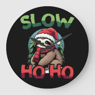 Christmas Sloth Slow Ho Ho Festive Holiday Design Large Clock